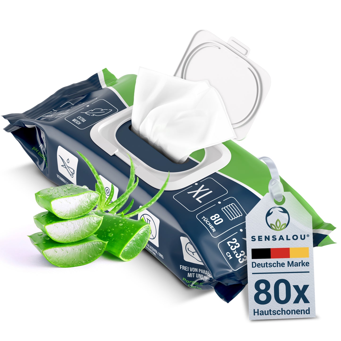 Sensalou Feuchttücher für Erwachsene XXL - 23 x 33 cm