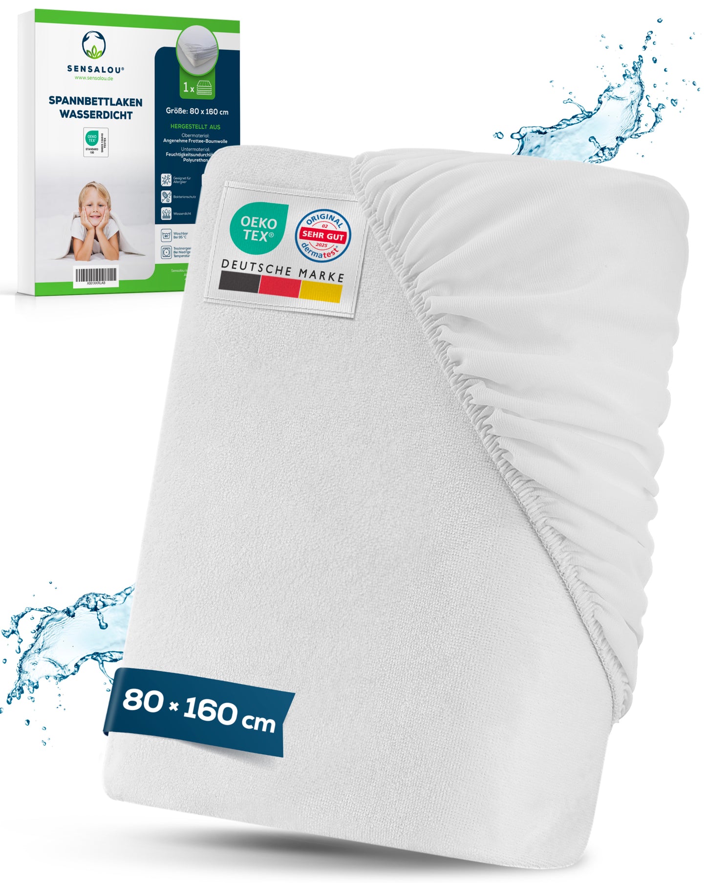 Sensalou Spannbettlaken wasserdicht - weiß