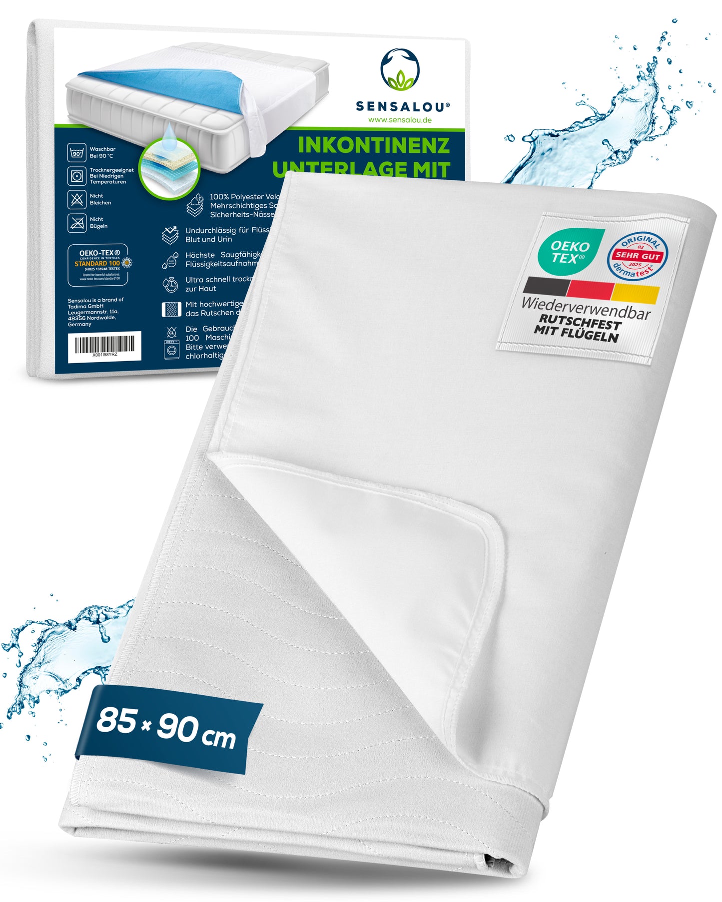 Sensalou Inkontinenz Unterlage mit Flügeln - 85x90 cm