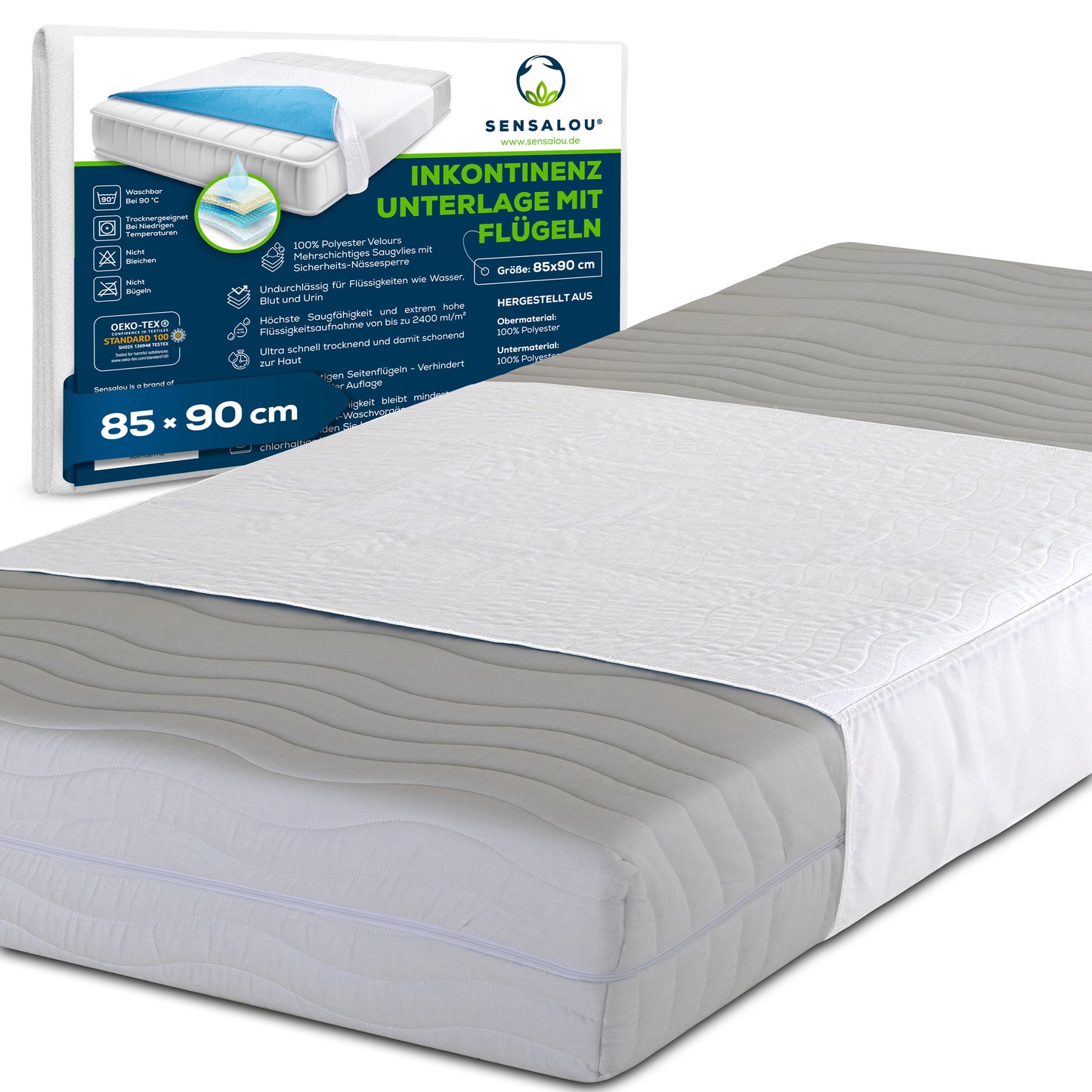 Sensalou Inkontinenz Unterlage mit Flügeln - 85x90 cm